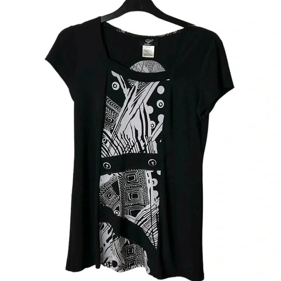 Y2K Libra ,vtg top . 
Women Medium.Black,white,abstract, embellished,square neck - Picture 1 of 15